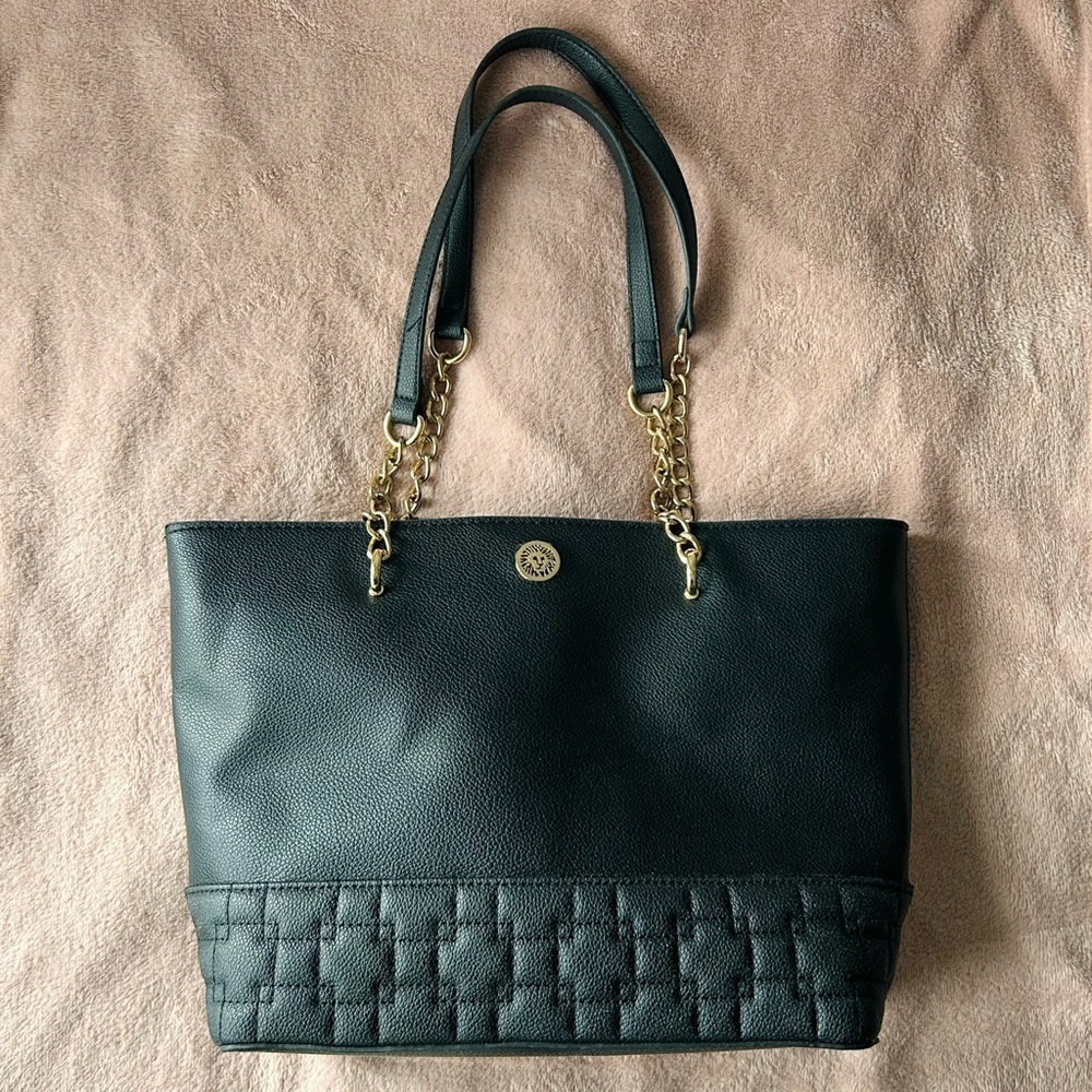 Anne Klein Black Tote Bag with Gold Accents
